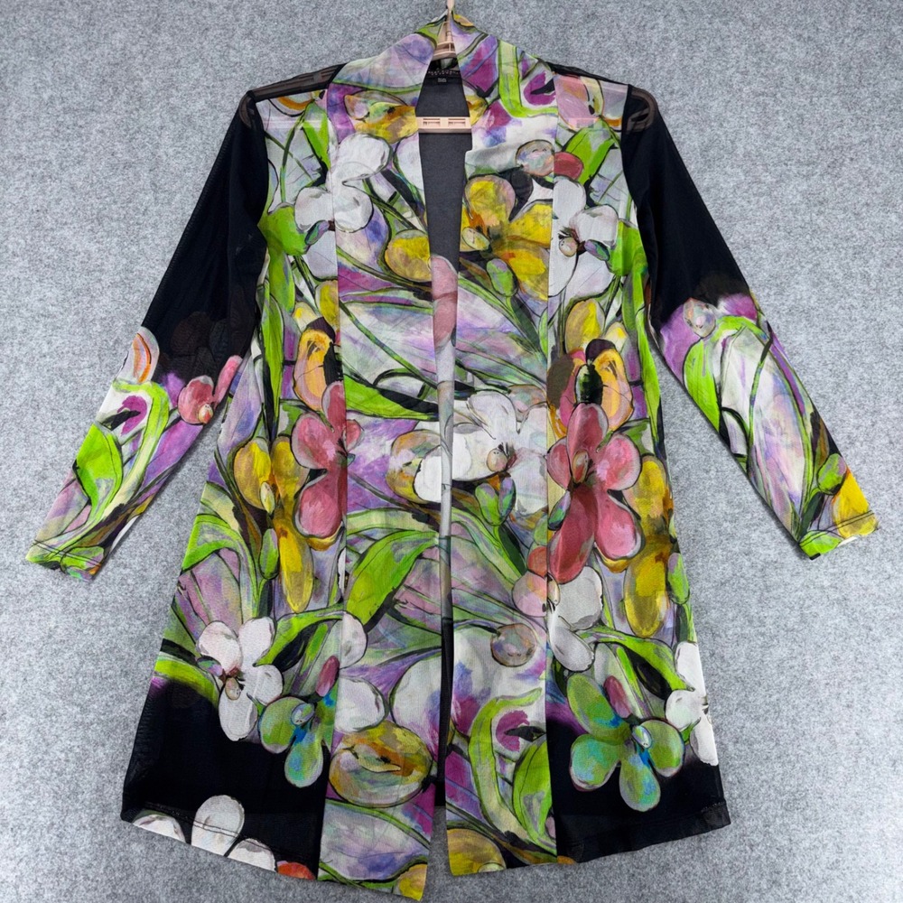 Robert Kitchen Canada Womens XL Floral Mesh Open Front Cardigan Sheer Duster